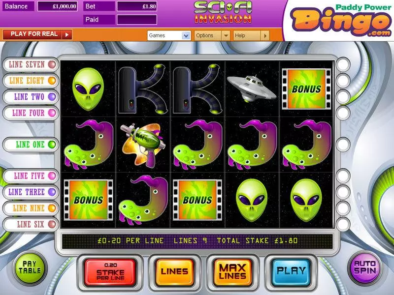 Sci-Fi Invasion Fun Slot Game made by OpenBet with 5 Reel and 9 Line