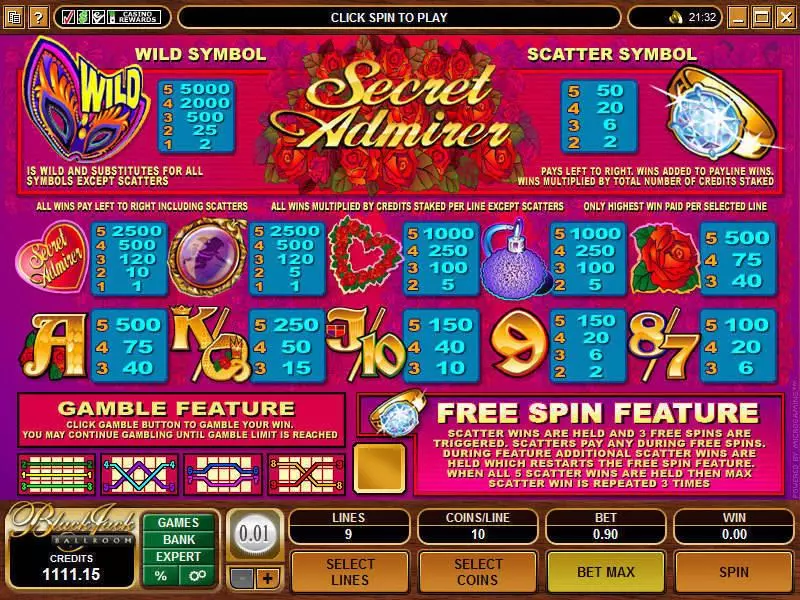 Secret Admirer Fun Slot Game made by Microgaming with 5 Reel and 9 Line