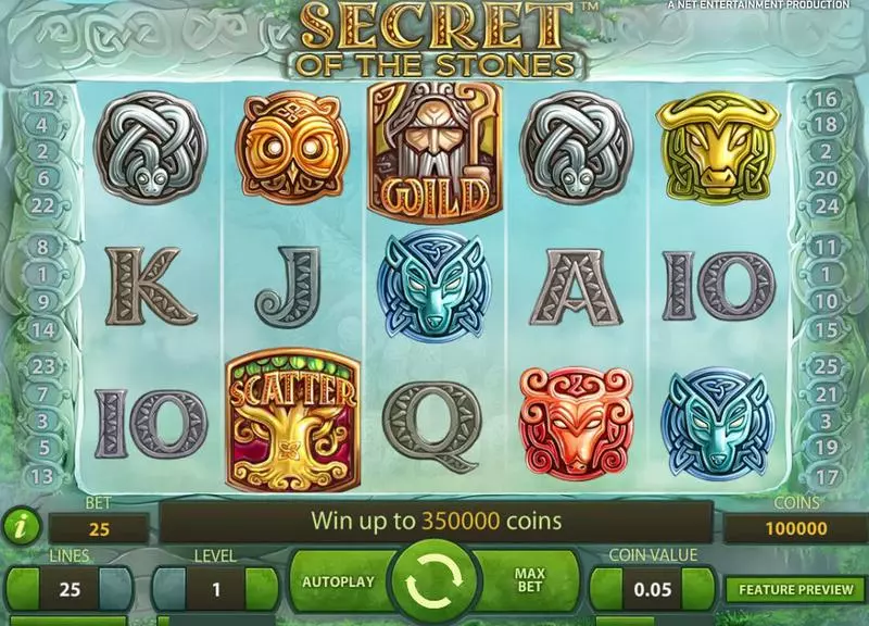 Secret of the Stones Fun Slot Game made by NetEnt with 5 Reel and 25 Line