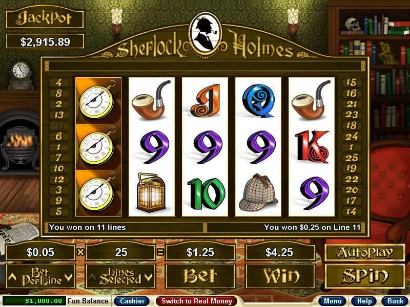 Sherlock Holmes Fun Slot Game made by RTG with 5 Reel and 25 Line