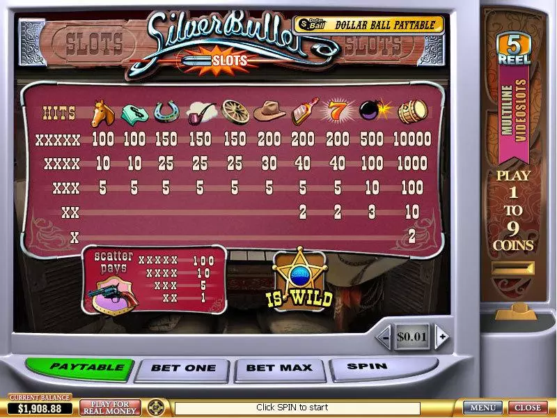 Silver Bullet Fun Slot Game made by PlayTech with 5 Reel and 9 Line