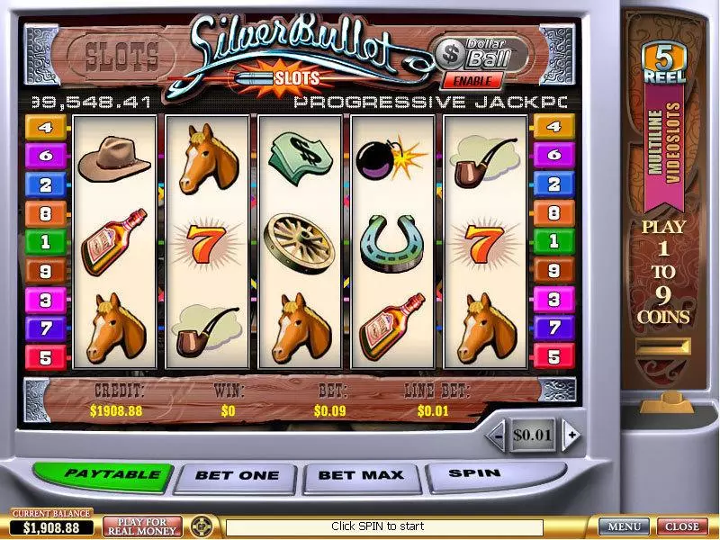 Silver Bullet Fun Slot Game made by PlayTech with 5 Reel and 9 Line