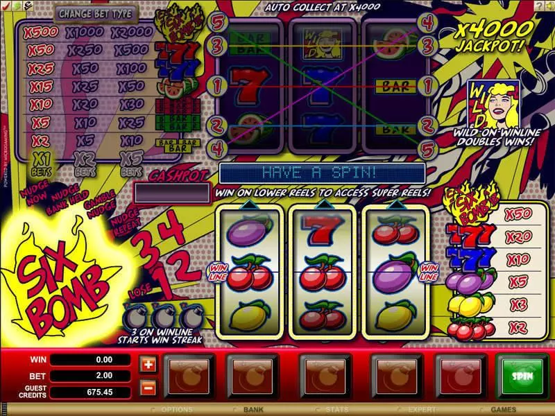 Six Bomb Fun Slot Game made by Microgaming with 3 Reel and 1 Line