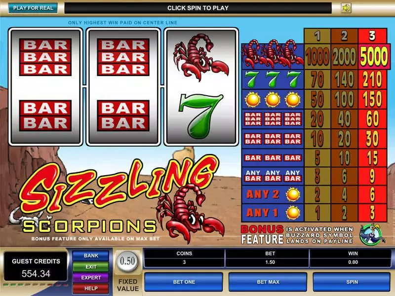 Sizzling Scorpions Fun Slot Game made by Microgaming with 3 Reel and 1 Line