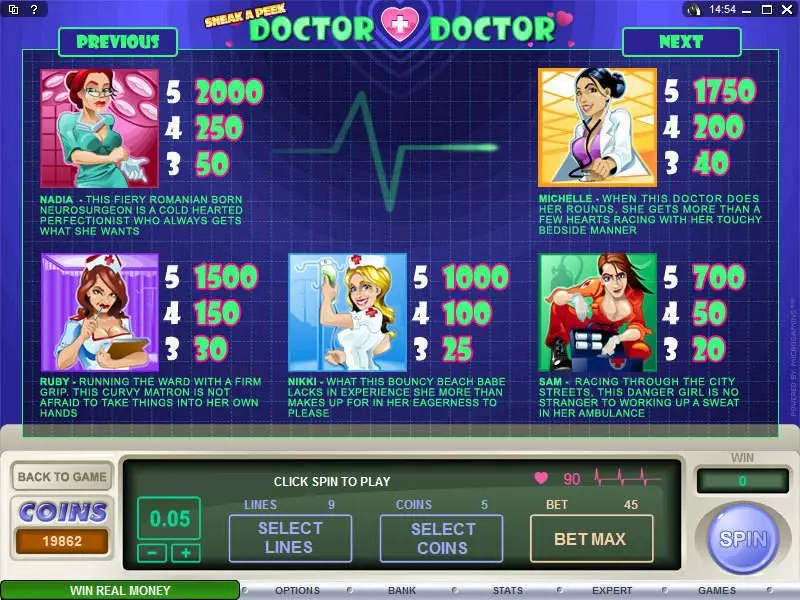 Sneak a Peek - Doctor Doctor Fun Slot Game made by Microgaming with 5 Reel and 9 Line