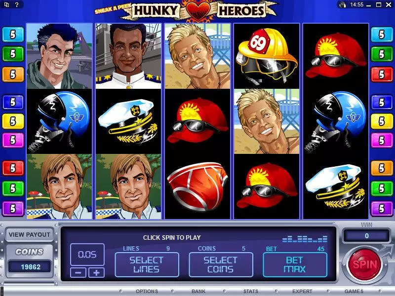 Sneak a Peek - Hunky Heroes Fun Slot Game made by Microgaming with 5 Reel and 9 Line