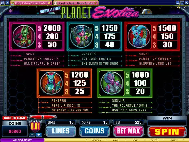 Sneak a Peek - Planet Exotica Fun Slot Game made by Microgaming with 5 Reel and 15 Line