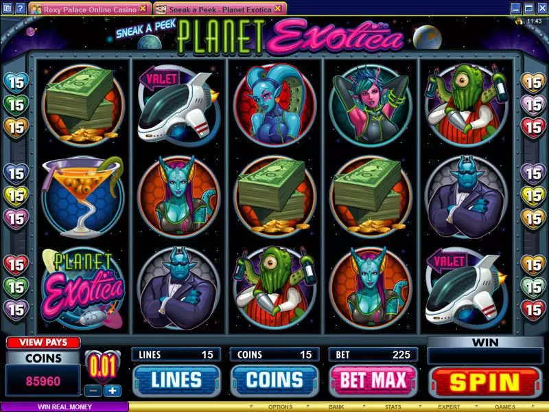Sneak a Peek - Planet Exotica Fun Slot Game made by Microgaming with 5 Reel and 15 Line