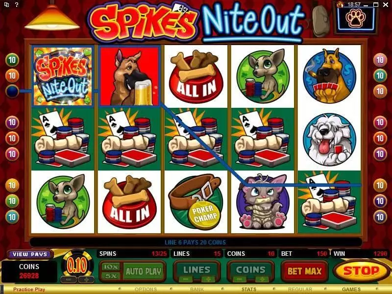 Spike's Nite Out Fun Slot Game made by Microgaming with 5 Reel and 15 Line