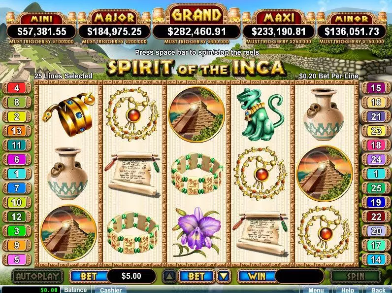 Spirit Of The Inca Fun Slot Game made by RTG with 5 Reel and 25 Line