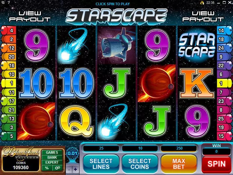 Starscape Fun Slot Game made by Microgaming with 5 Reel and 25 Line