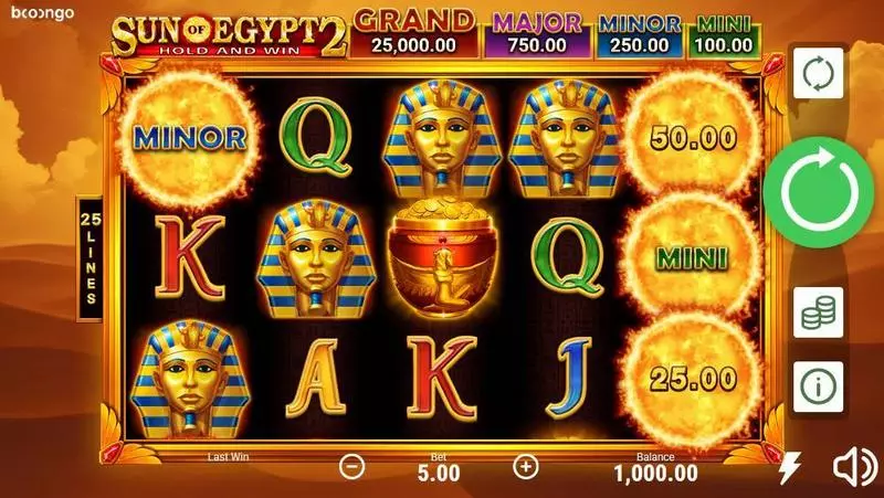 Sun of Egypt 2 Fun Slot Game made by Booongo with 5 Reel and 25 Line
