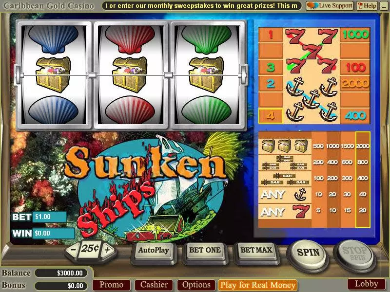 Sunken Ships Fun Slot Game made by Vegas Technology with 3 Reel and 4 Line