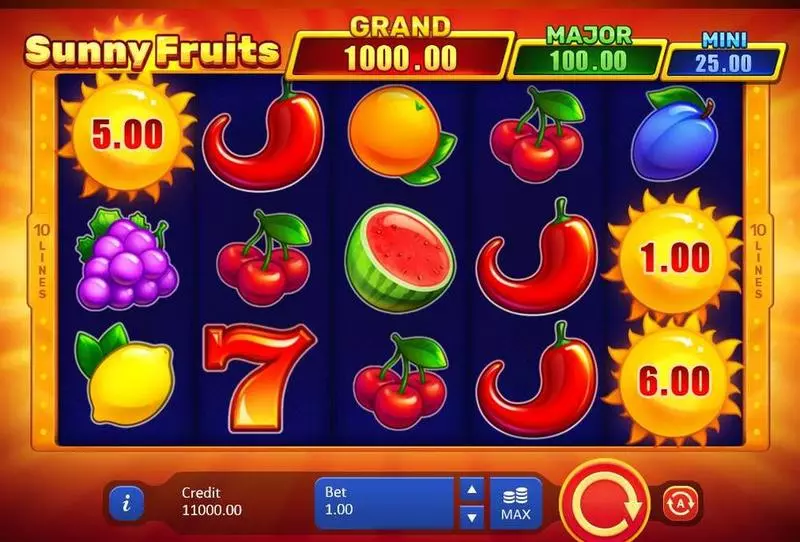 Sunny Fruits Hold and win Fun Slot Game made by Playson with 5 Reel and 10 Line