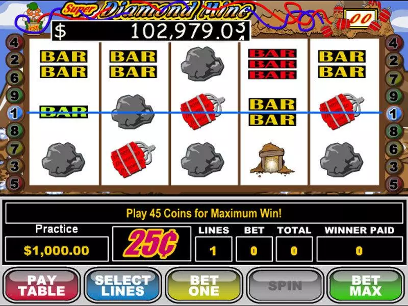 Super Diamond Mine Fun Slot Game made by RTG with 5 Reel and 9 Line