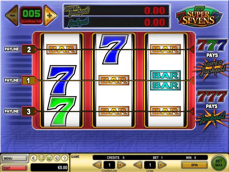 Super Sevens Fun Slot Game made by GTECH with 3 Reel and 3 Line