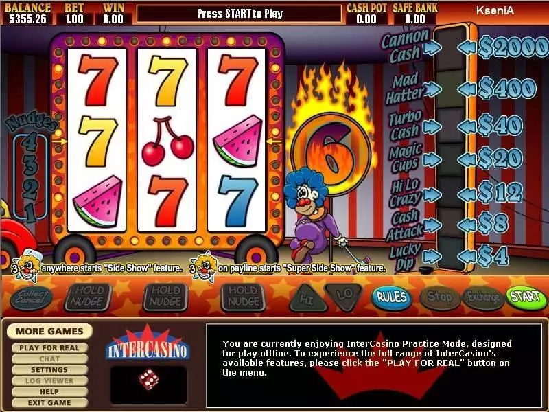 Super Sideshow Fun Slot Game made by CryptoLogic with 3 Reel and 1 Line
