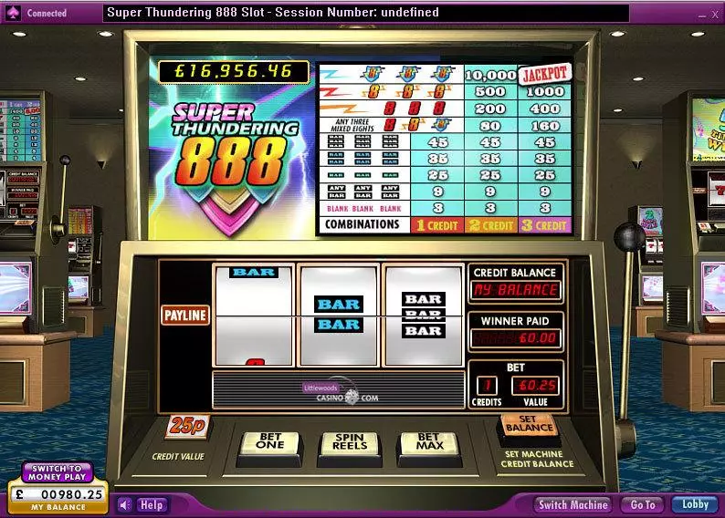 Super Thundering 888 Fun Slot Game made by 888 with 3 Reel and 1 Line