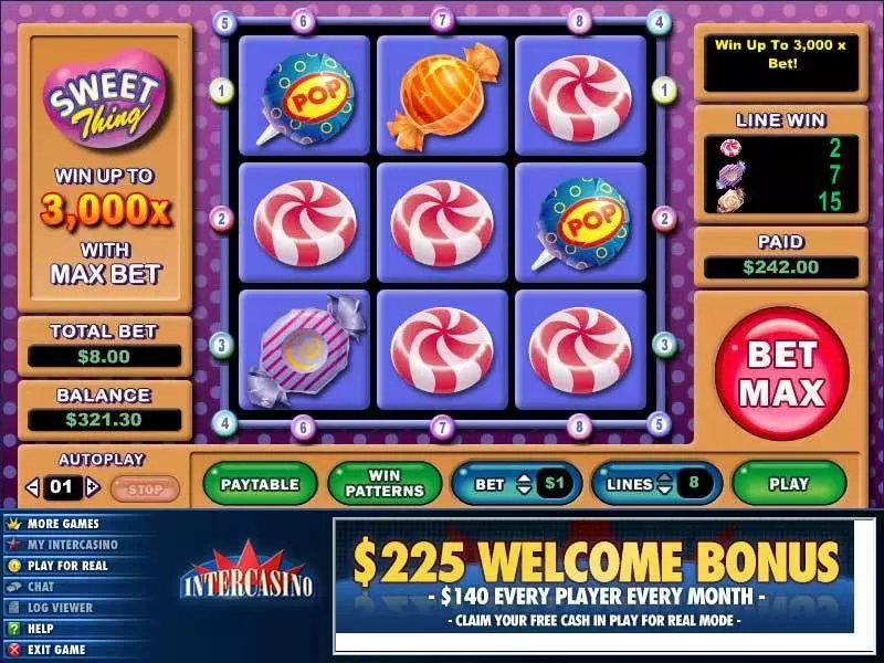 Sweet Thing Fun Slot Game made by CryptoLogic with 9 Reel and 8 Line