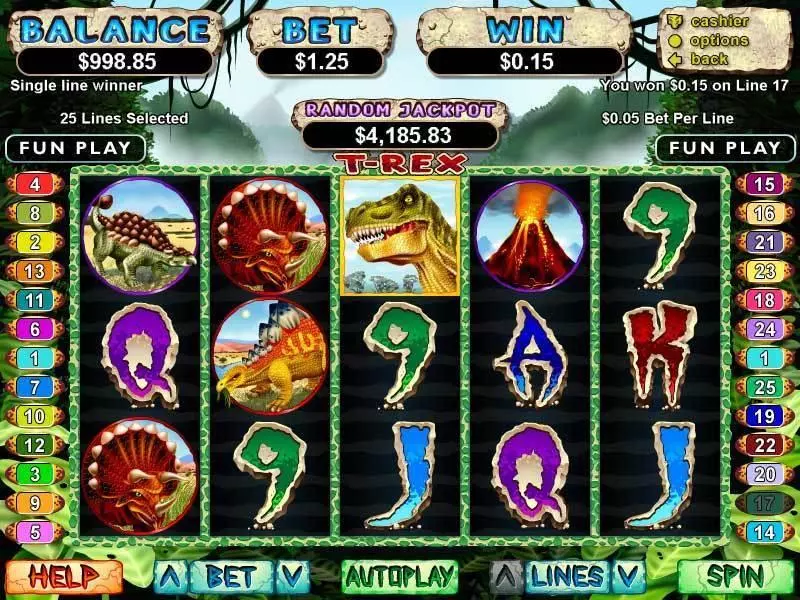 T-Rex Fun Slot Game made by RTG with 5 Reel and 25 Line