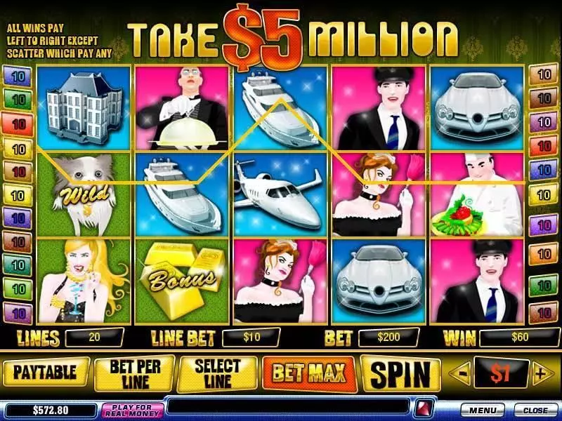 Take 5 Million Dollars Fun Slot Game made by PlayTech with 5 Reel and 20 Line