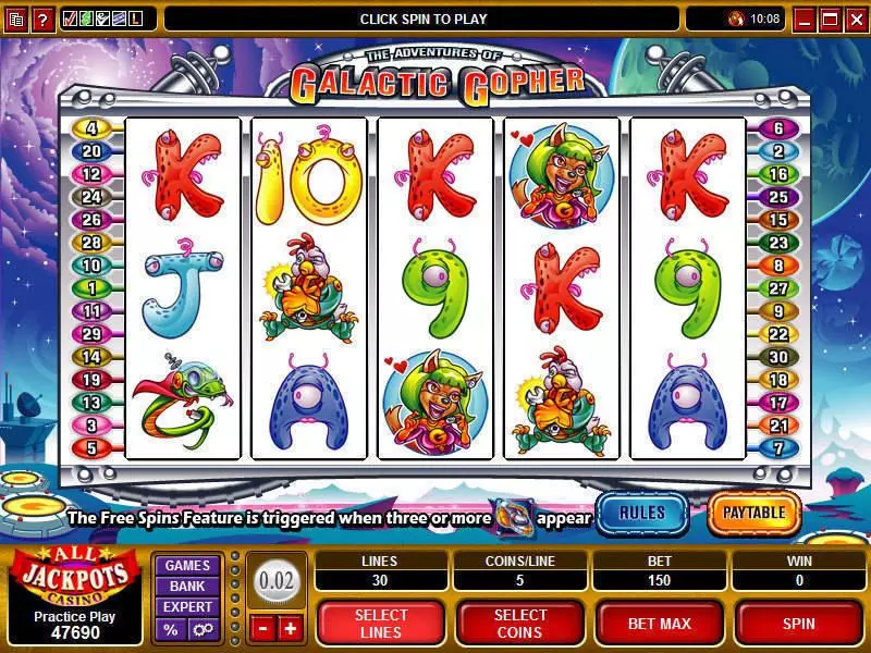 The Adventures of the Galactic Gopher Fun Slot Game made by Microgaming with 5 Reel and 30 Line