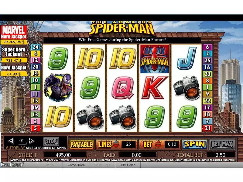 The Amazing Spider-Man Fun Slot Game made by bwin.party with 5 Reel and 25 Line