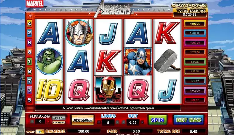 The Avengers Fun Slot Game made by CryptoLogic with 5 Reel and 9 Line