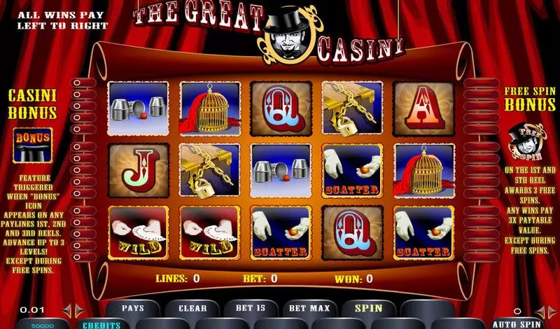 The Great Casini Fun Slot Game made by Amaya with 5 Reel and 15 Line