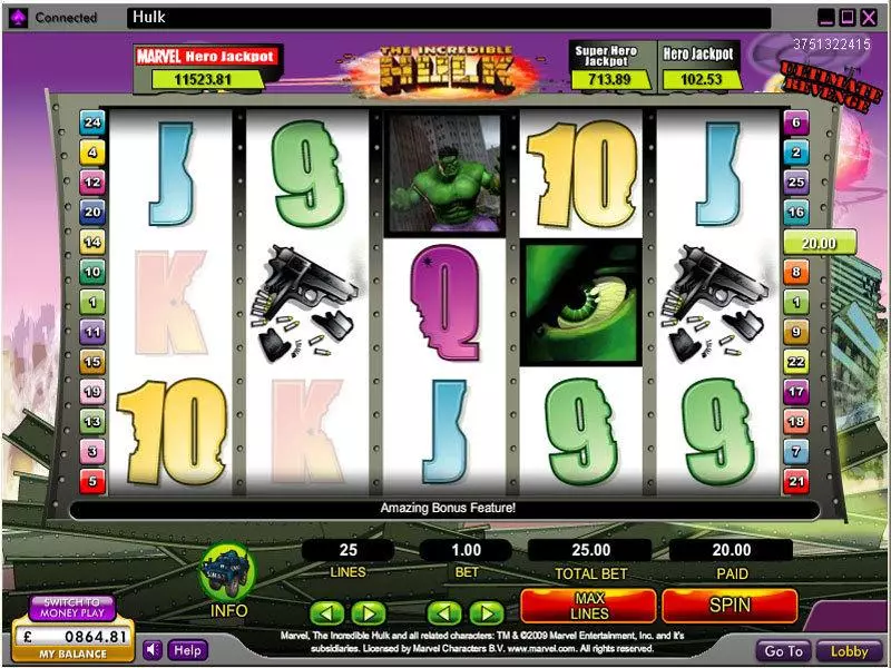 The Incredible Hulk Fun Slot Game made by 888 with 5 Reel and 25 Line