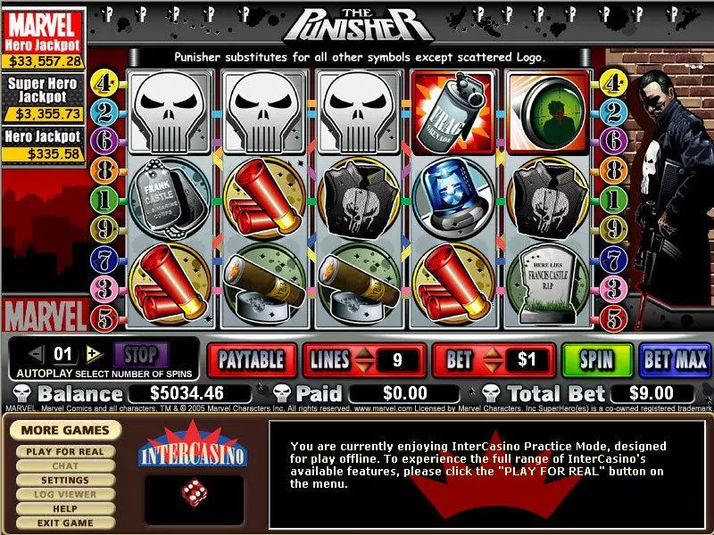 The Punisher Fun Slot Game made by CryptoLogic with 5 Reel and 9 Line
