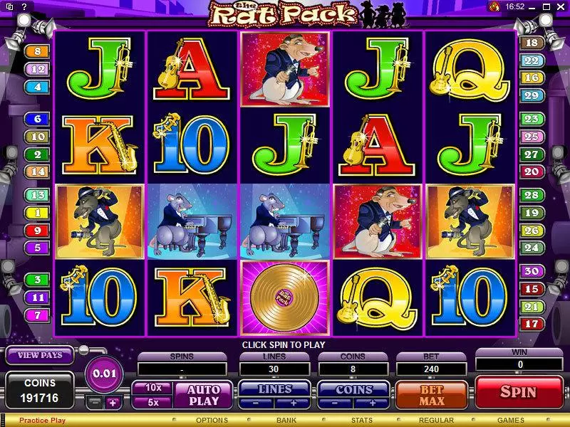The Rat Pack Fun Slot Game made by Microgaming with 5 Reel and 30 Line