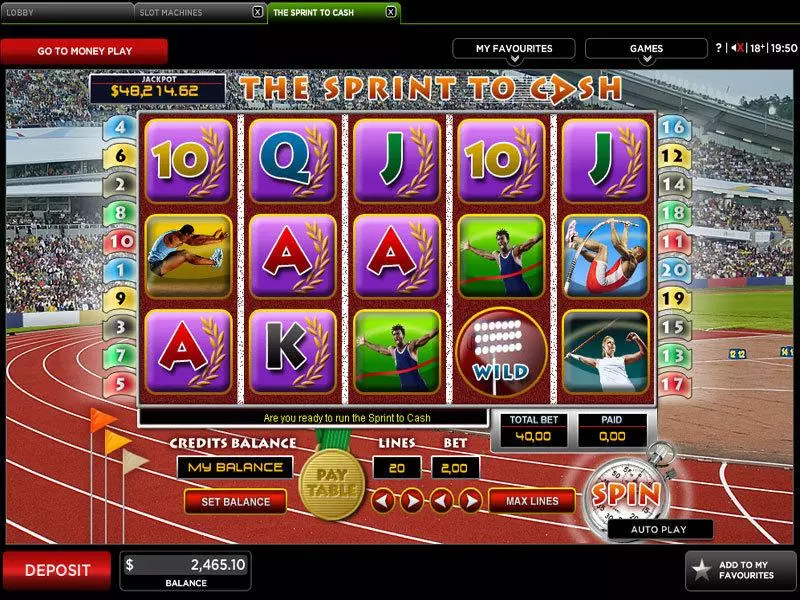 The Sprint To Cash Fun Slot Game made by 888 with 5 Reel and 20 Line