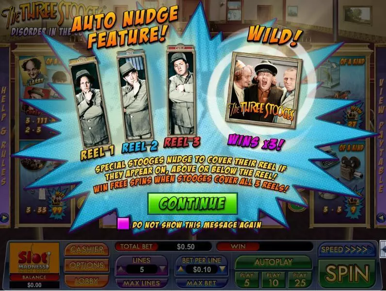 The Three Stooges Disorder in the Court Fun Slot Game made by NuWorks with 3 Reel and 5 Line