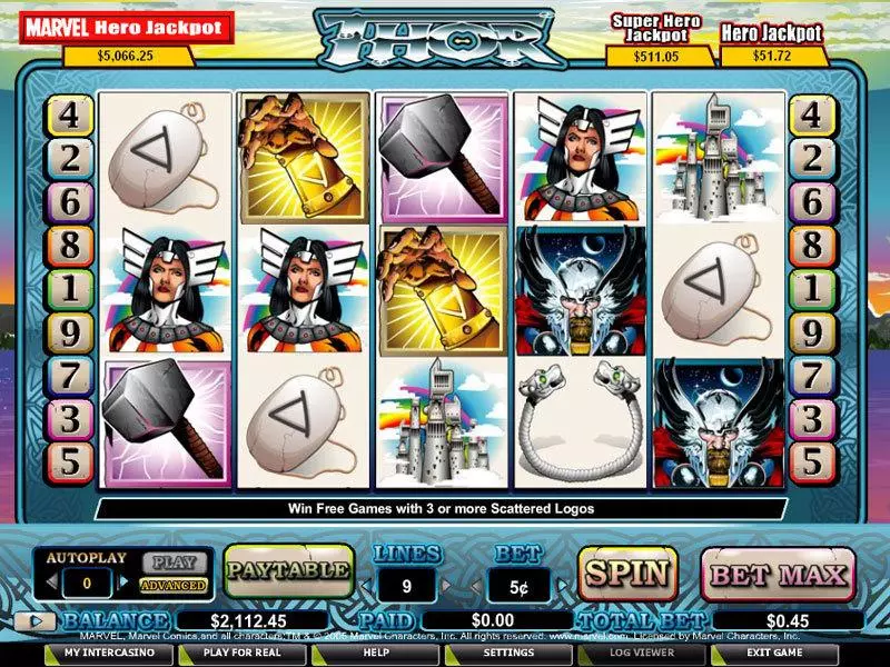 Thor Fun Slot Game made by CryptoLogic with 5 Reel and 9 Line