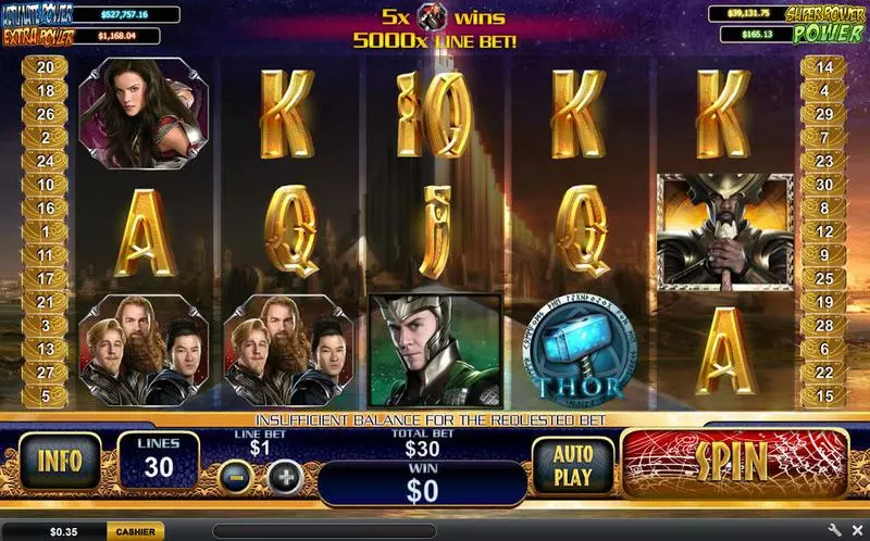 Thor The Mighty Avenger Fun Slot Game made by PlayTech with 5 Reel and 30 Line