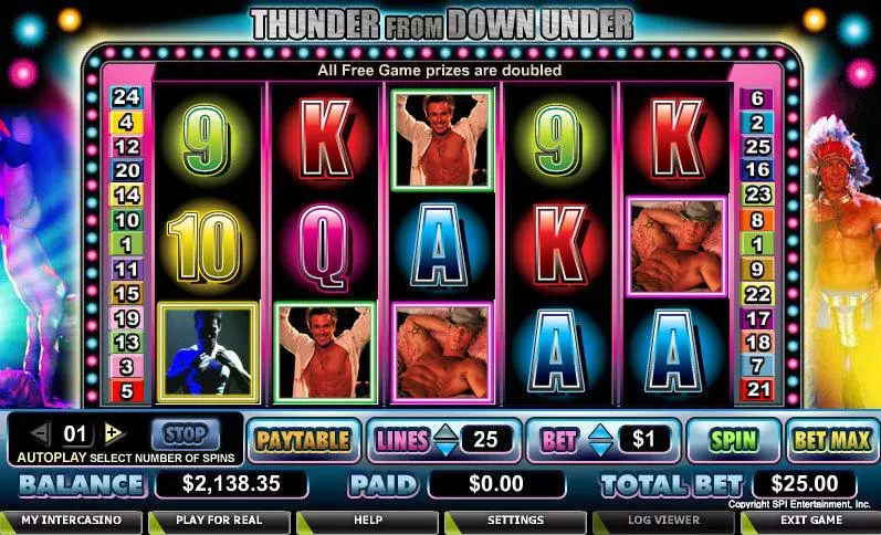 Thunder Down Under Fun Slot Game made by CryptoLogic with 5 Reel and 25 Line