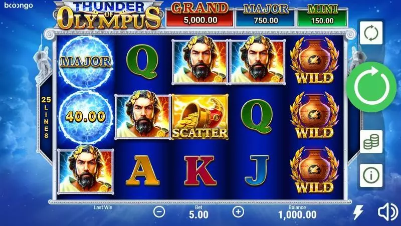 Thunder of Olympus Fun Slot Game made by Booongo with 5 Reel and 25 Line