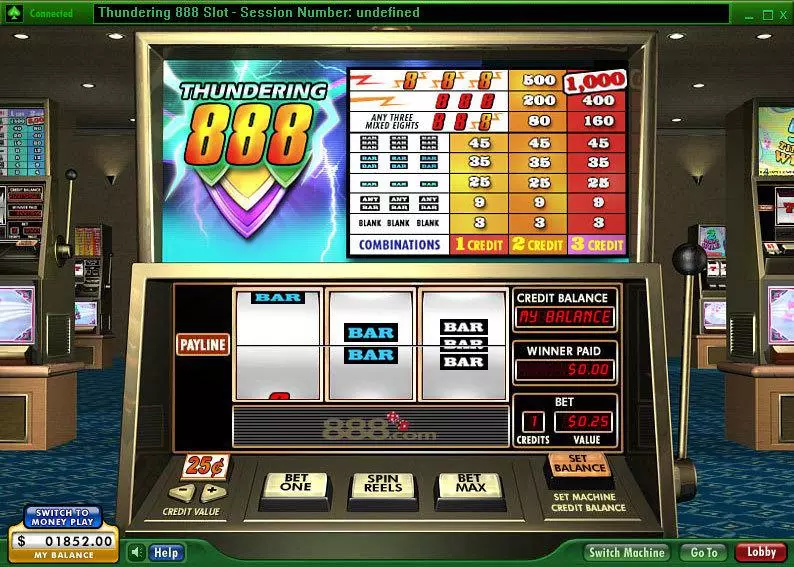 Thundering 888 Fun Slot Game made by 888 with 3 Reel and 1 Line