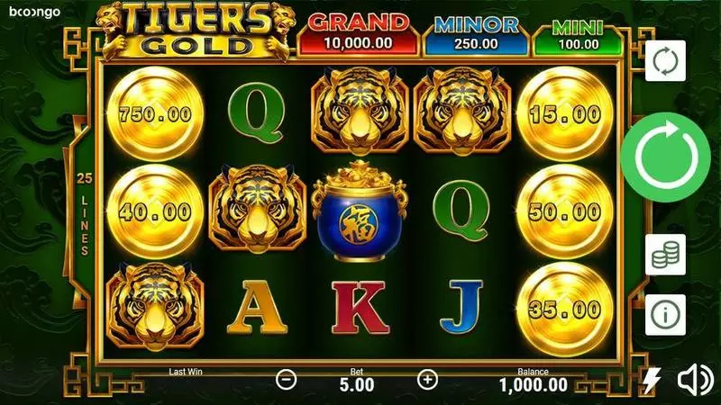 Tiger's Gold: Hold and Win Fun Slot Game made by Booongo with 5 Reel and 25 Line