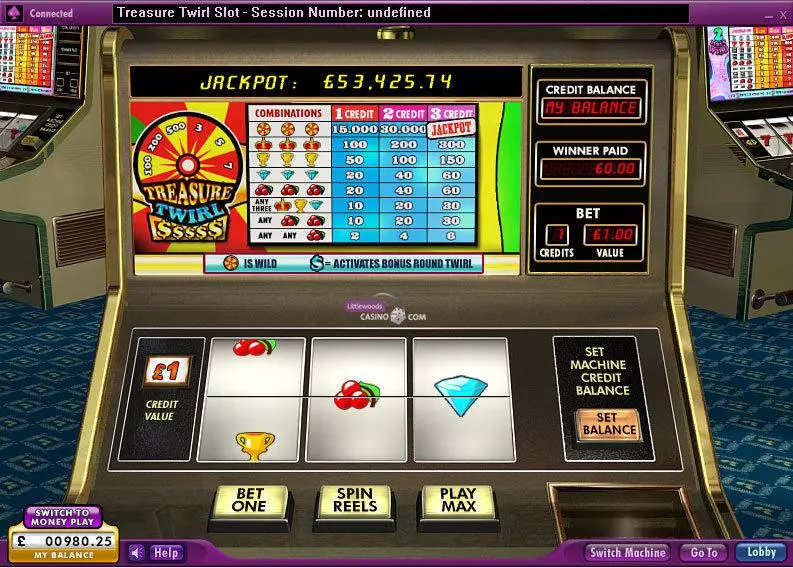 Treasure Twirl Fun Slot Game made by 888 with 3 Reel and 1 Line