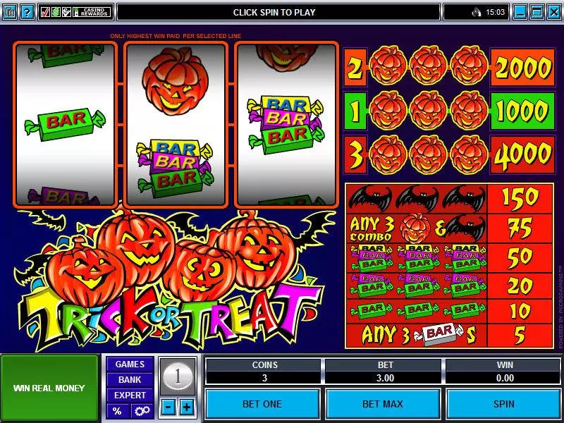 Trick or Treat Fun Slot Game made by Microgaming with 3 Reel and 3 Line