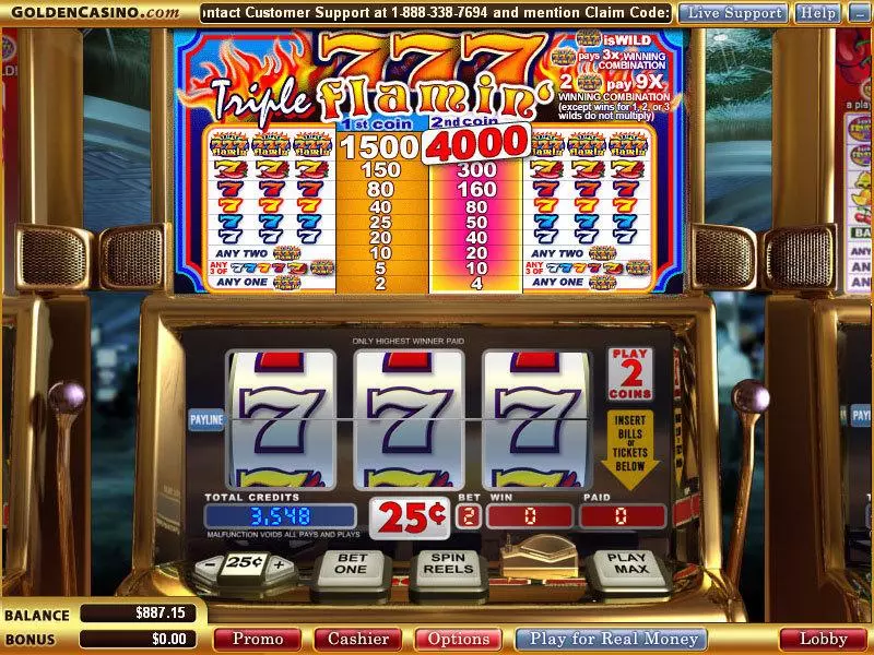 Triple Flamin' 7s Fun Slot Game made by WGS Technology with 3 Reel and 1 Line