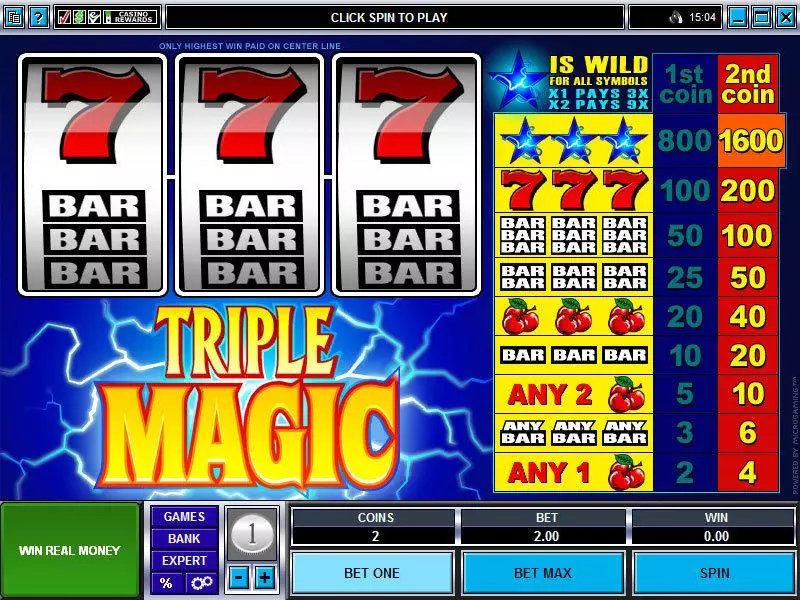 Triple Magic Fun Slot Game made by Microgaming with 3 Reel and 1 Line