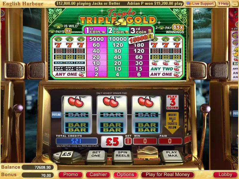 Triple Triple Gold Fun Slot Game made by WGS Technology with 3 Reel and 1 Line
