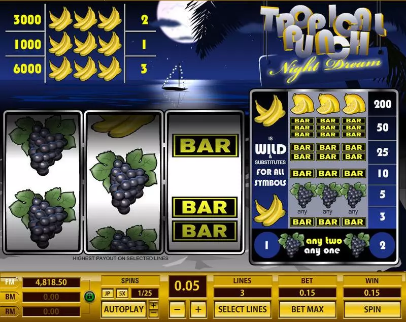 Tropical Punch Night Dream Fun Slot Game made by Topgame with 3 Reel and 3 Line