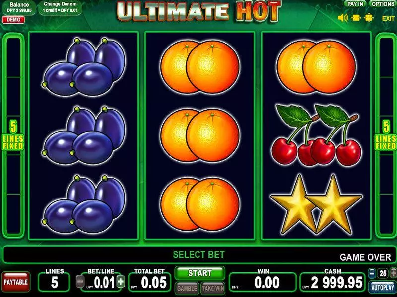 Ultimate Hot Fun Slot Game made by EGT with 3 Reel and 5 Line