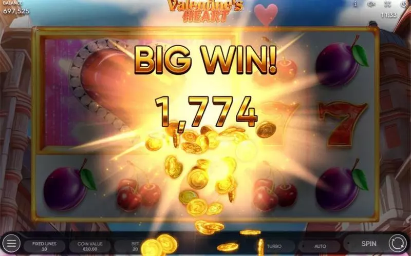 Valentine's Heart Fun Slot Game made by Endorphina with 5 Reel and 10 Line