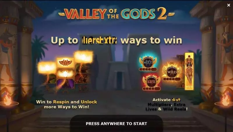 Valley of the Gods 2 Fun Slot Game made by Yggdrasil with 5 Reel and 240 Ways