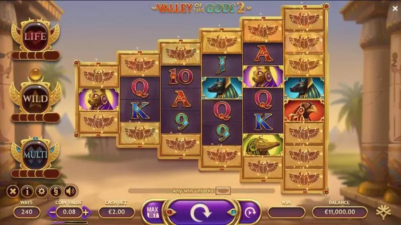 Valley of the Gods 2 Fun Slot Game made by Yggdrasil with 5 Reel and 240 Ways